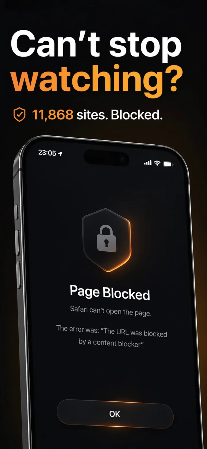 Safari Page Blocked screen with the Escape shield, blocking porn sites at the browser level