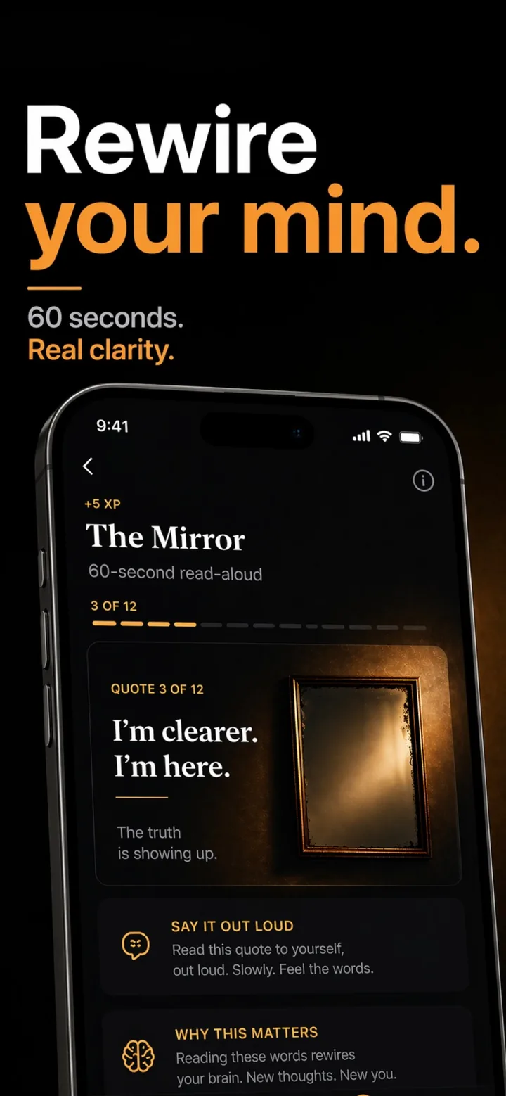The Mirror — a 60-second read-aloud ritual showing quote 3 of 12